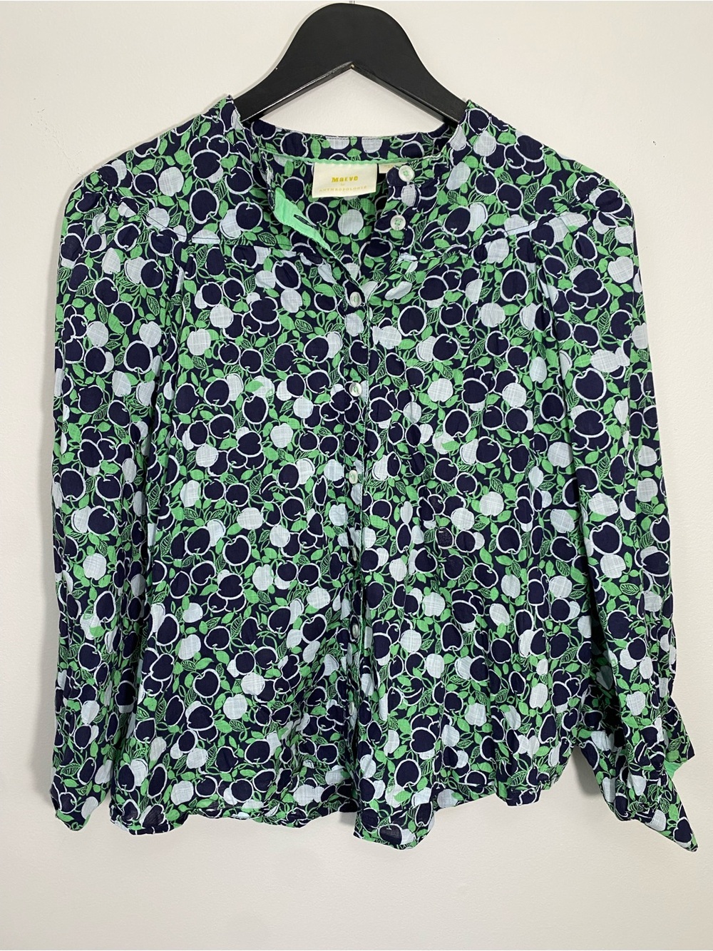 Maeve by Anthropologie Navy, Light Blue & Green Printed Button-Up Medium